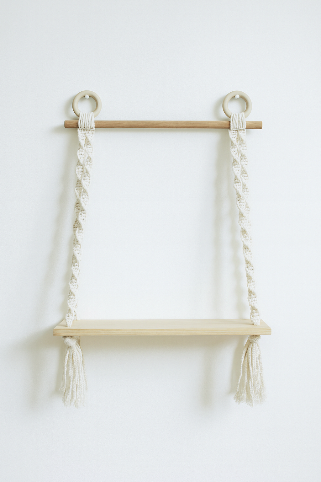 Macramé Hanging Shelf – Boho Wall Decor with Wooden Base