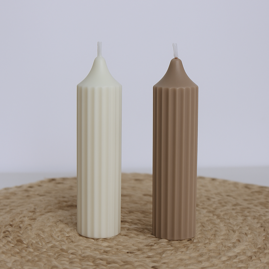 Ribbed Taper Candle Duo-Minimalist Decorative Set